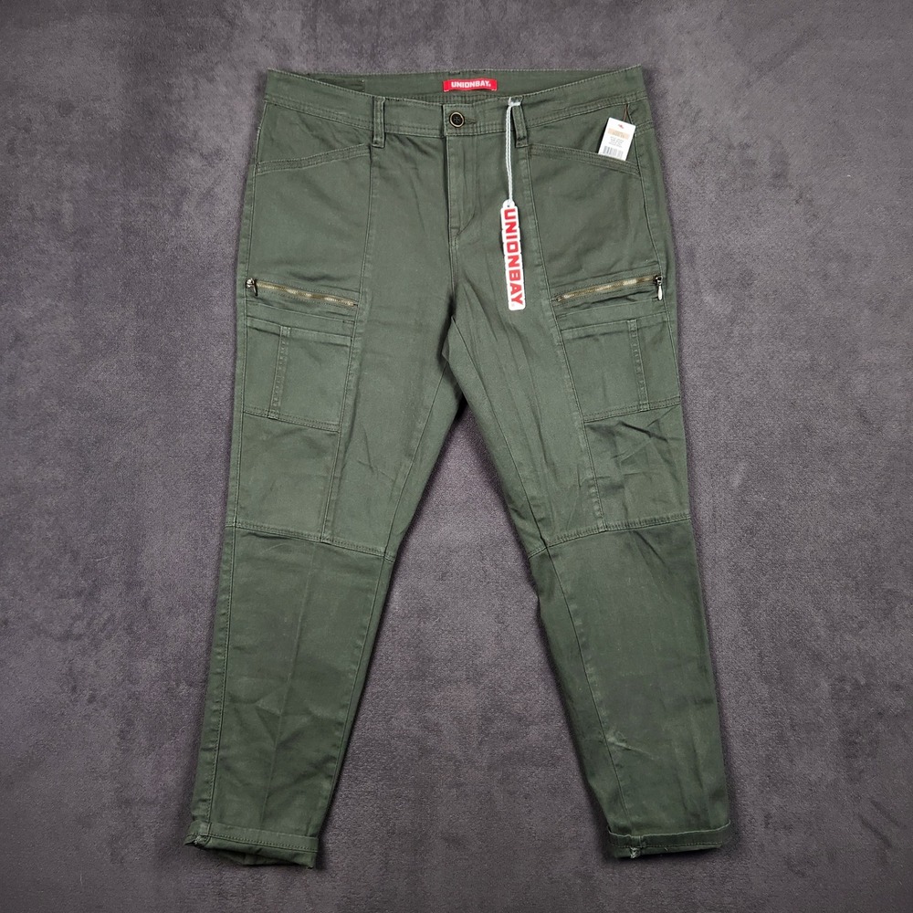 Unionbay Blaire Cargo Pants Juniors 15 Fatigue Green Slim Stretch Utility NEW